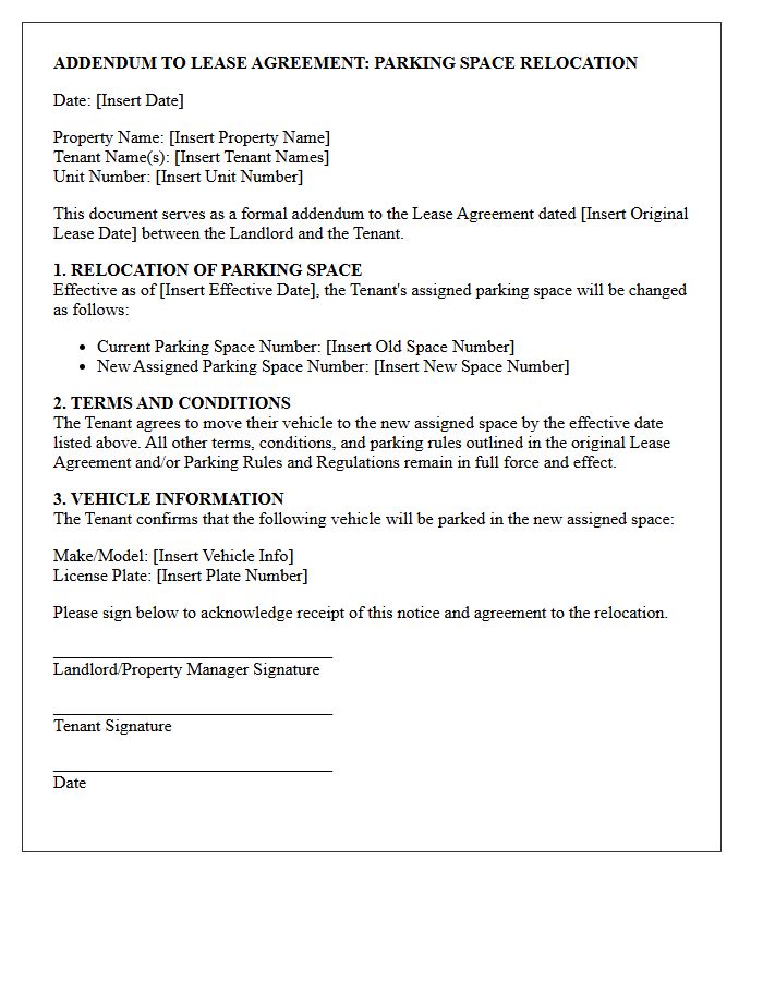 Assigned Parking Space Relocation Addendum Letter
