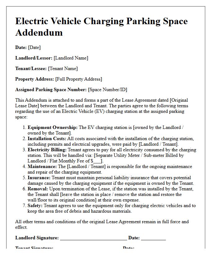 Electric Vehicle Charging Parking Space Addendum Letter