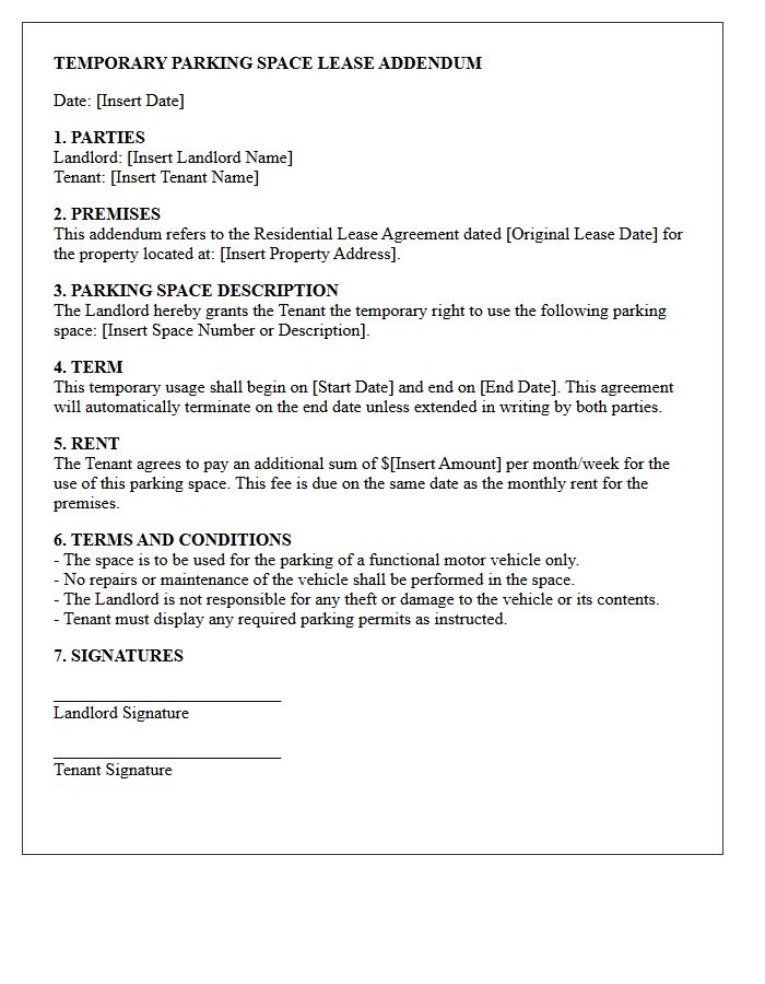 Temporary Parking Space Lease Addendum Letter