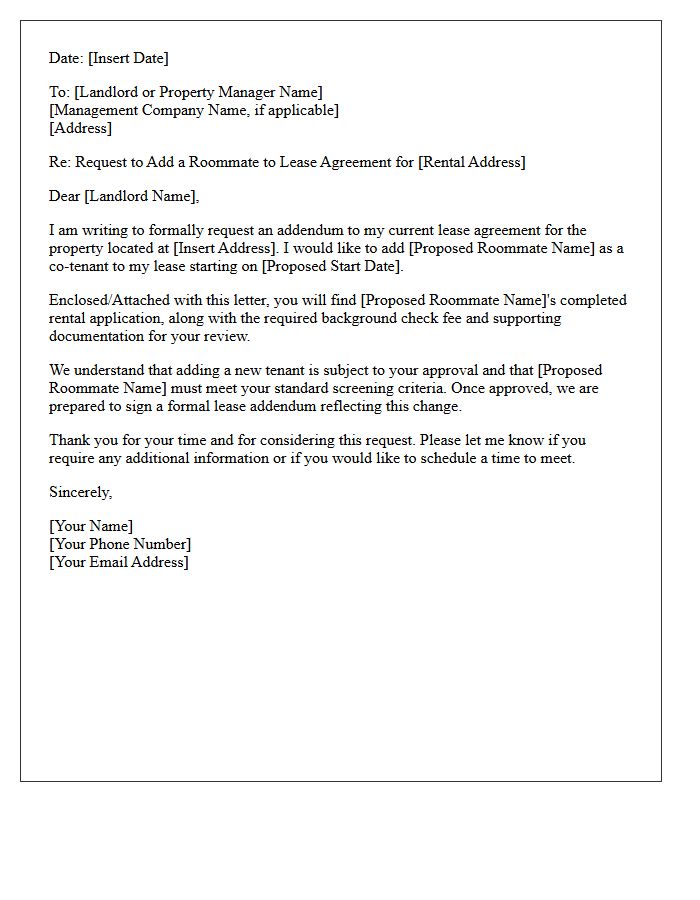 Addendum Request for Roommate Addition Letter