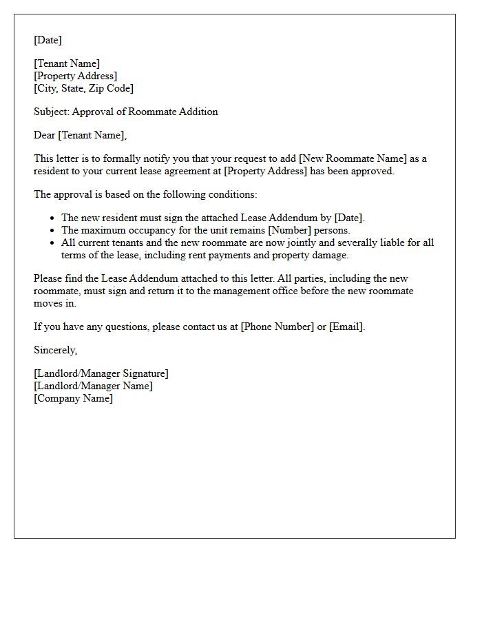 Approval of Roommate Addition Letter
