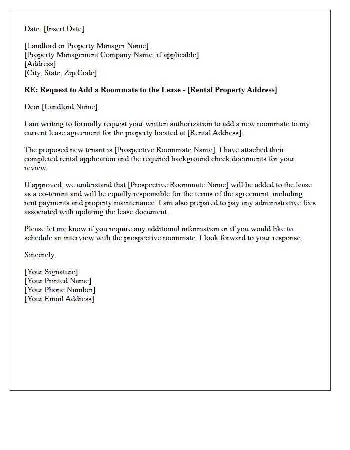 Authorization for Roommate Addition Letter