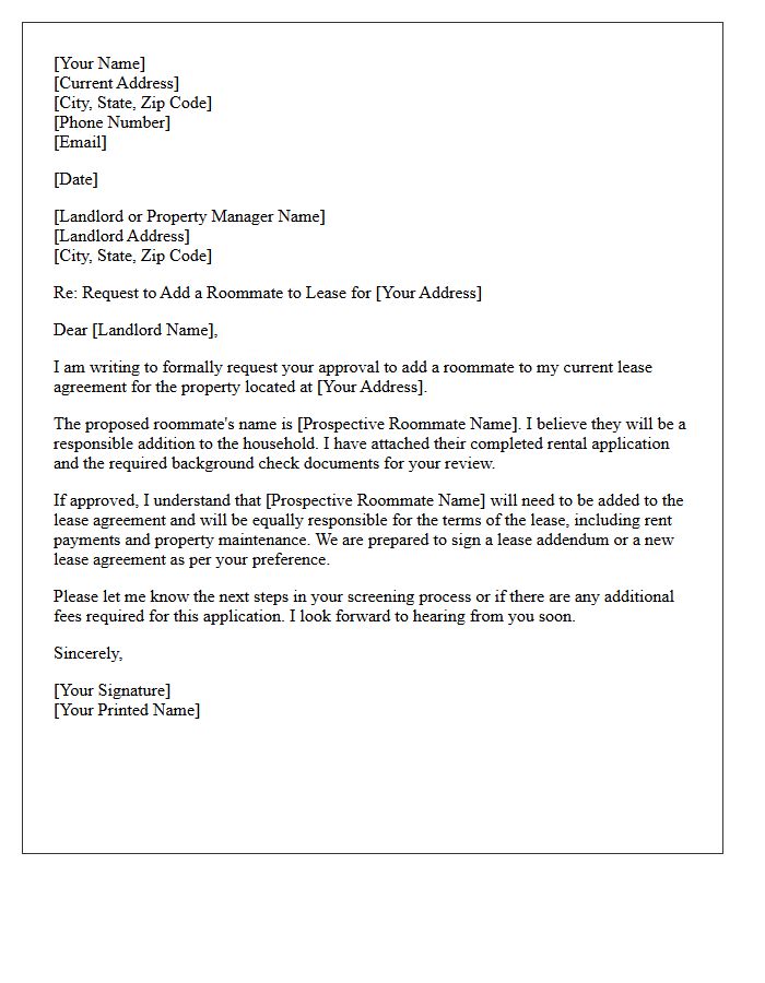 Landlord Approval for Roommate Addition Letter