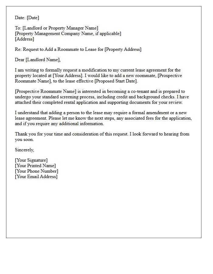 Lease Modification for Roommate Addition Letter