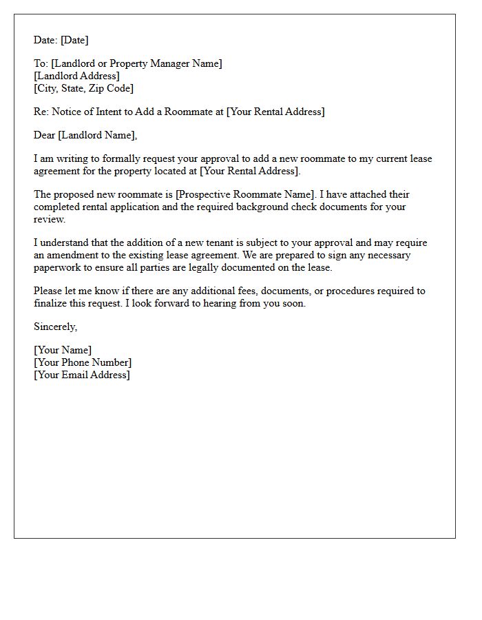 Notice of Roommate Addition Letter