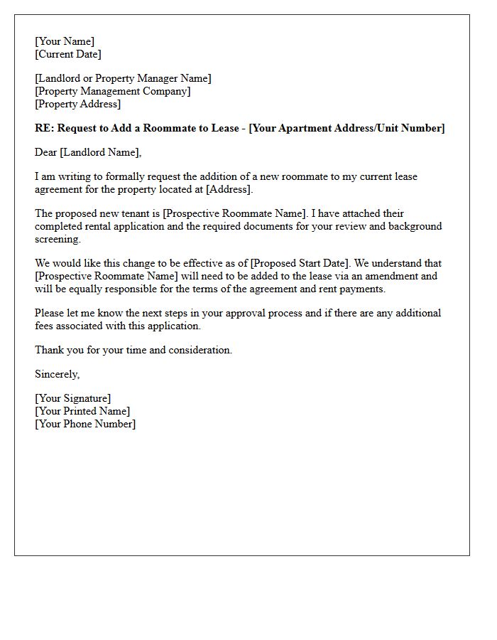 Official Roommate Addition to Lease Letter
