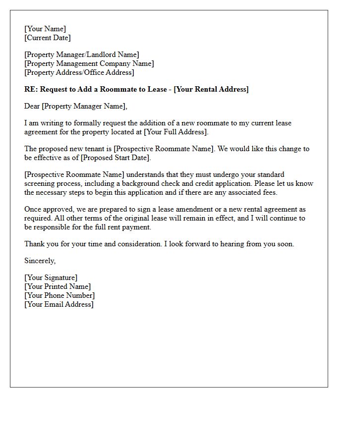 Property Management Roommate Addition Letter