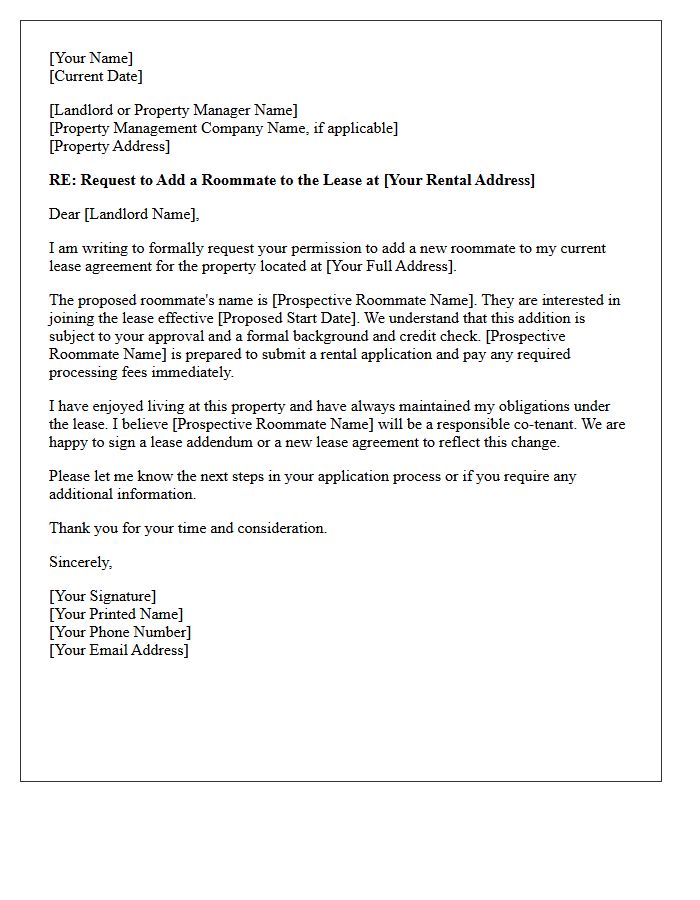 Request for Roommate Addition Letter