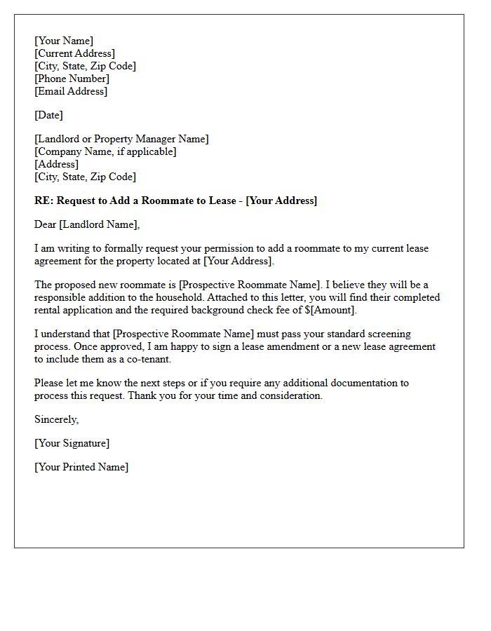 Tenant Request for Roommate Addition Letter
