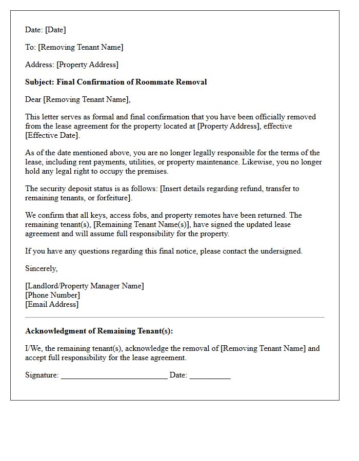 Final Confirmation Of Roommate Removal Letter
