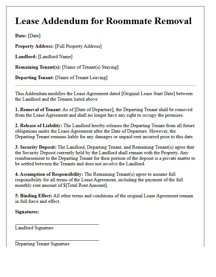 Lease Addendum For Roommate Removal Letter