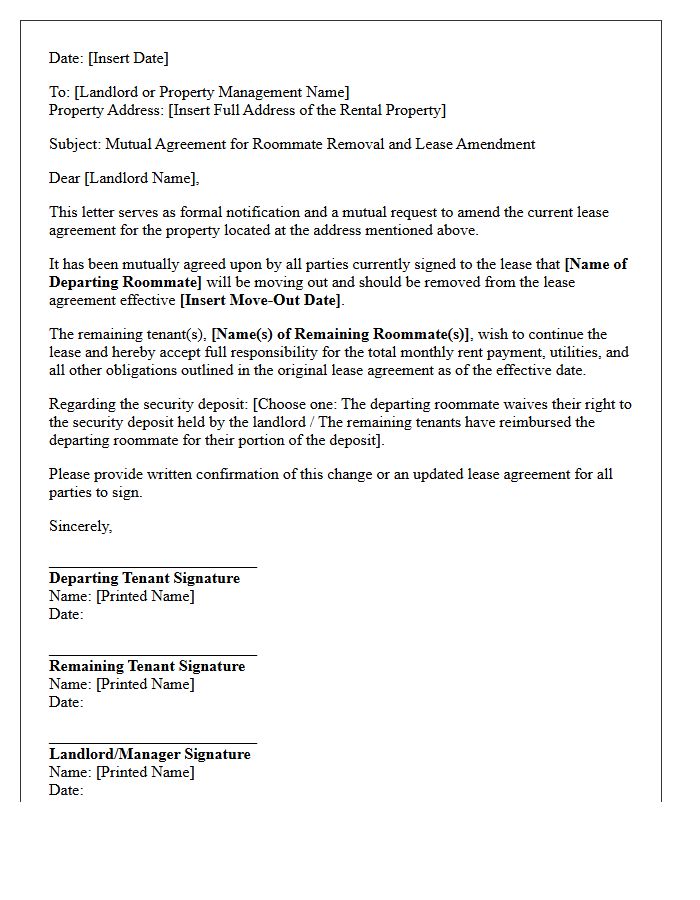 Mutual Agreement Roommate Removal Letter