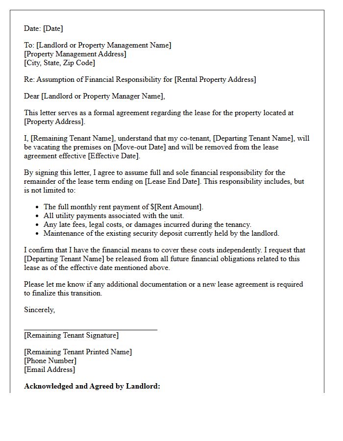 Remaining Tenant Financial Responsibility Assumption Letter