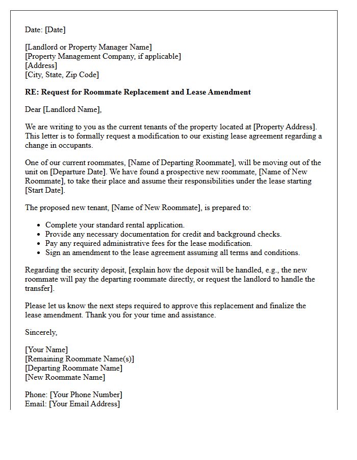 Roommate Replacement And Lease Modification Letter