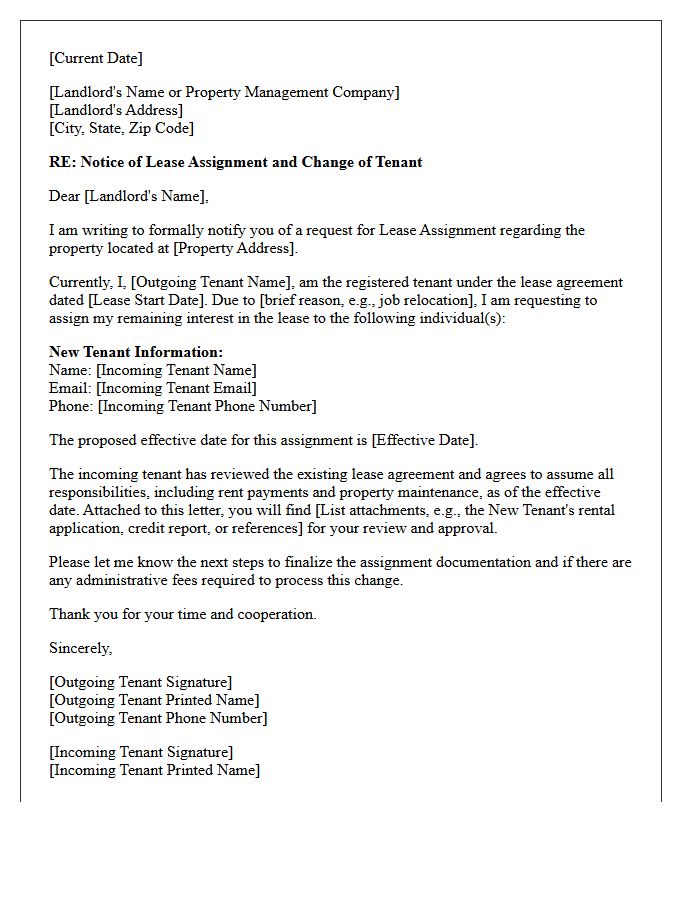 Change Of Tenant Notice Of Lease Assignment Letter