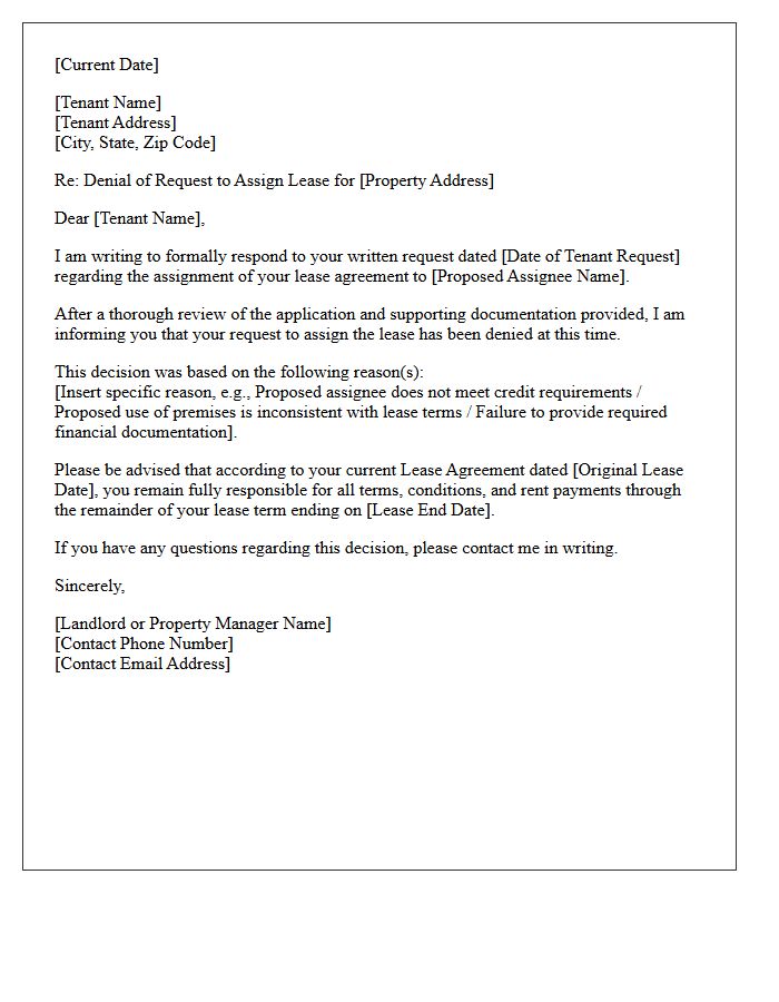 Denial Of Lease Assignment Request Letter