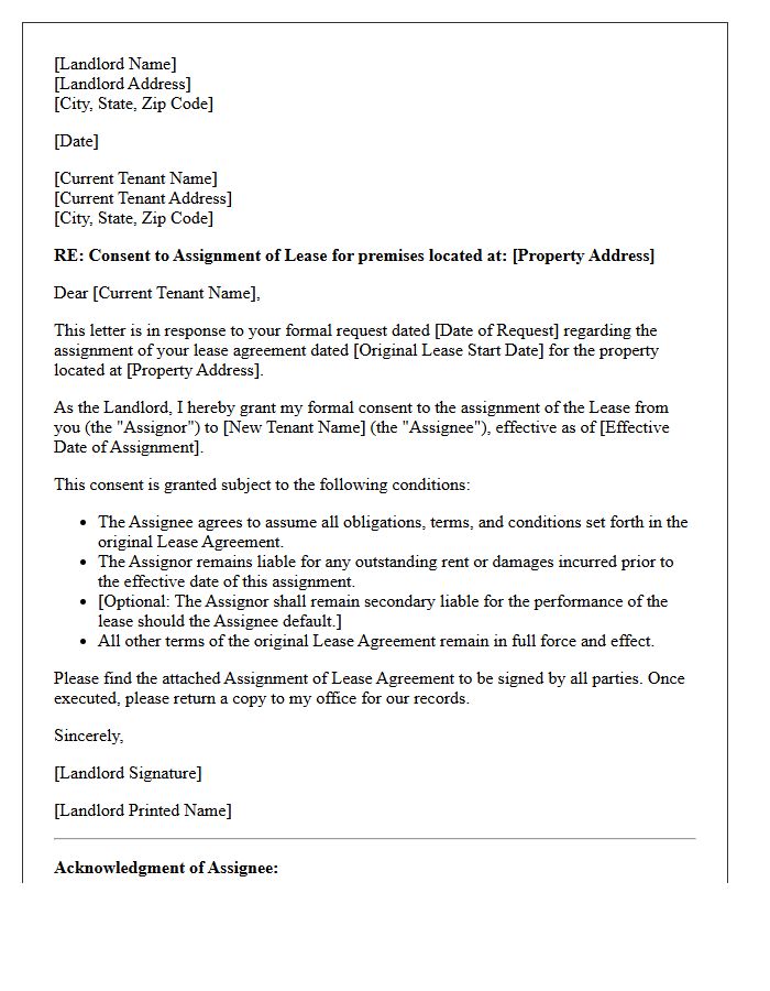 Landlord Consent To Lease Assignment Letter