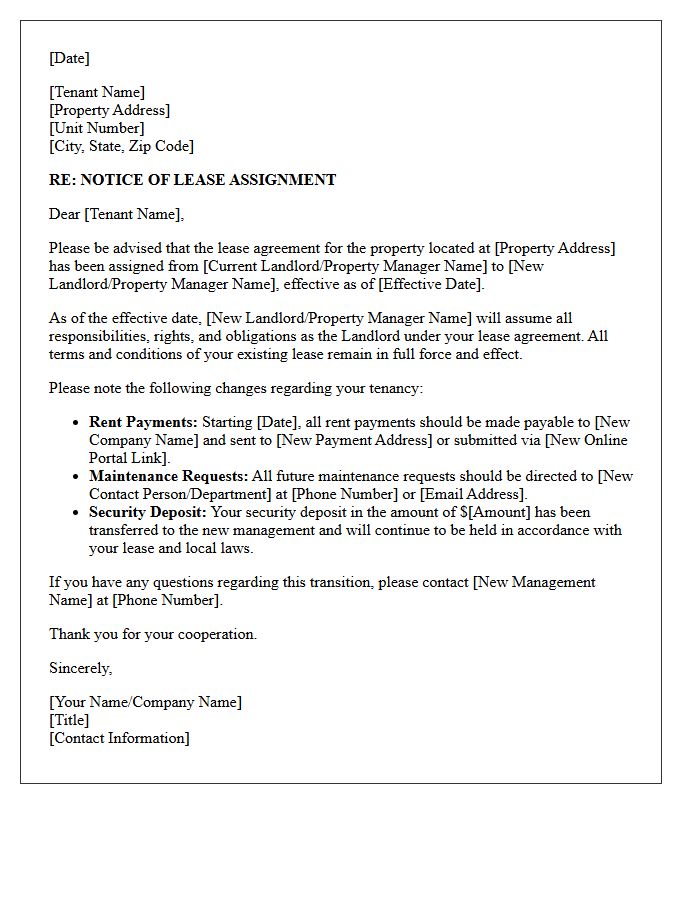 Property Management Notice Of Lease Assignment Letter