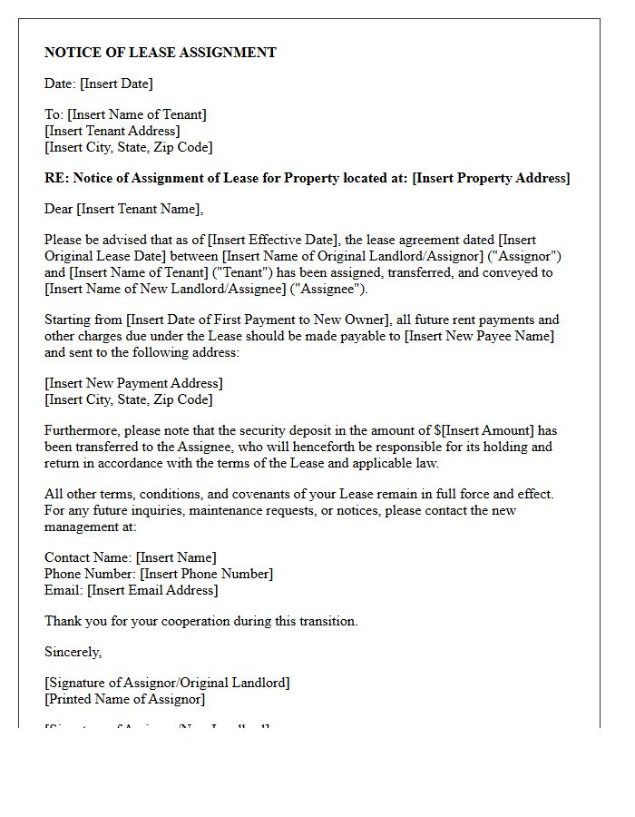 Standard Commercial Notice Of Lease Assignment Letter