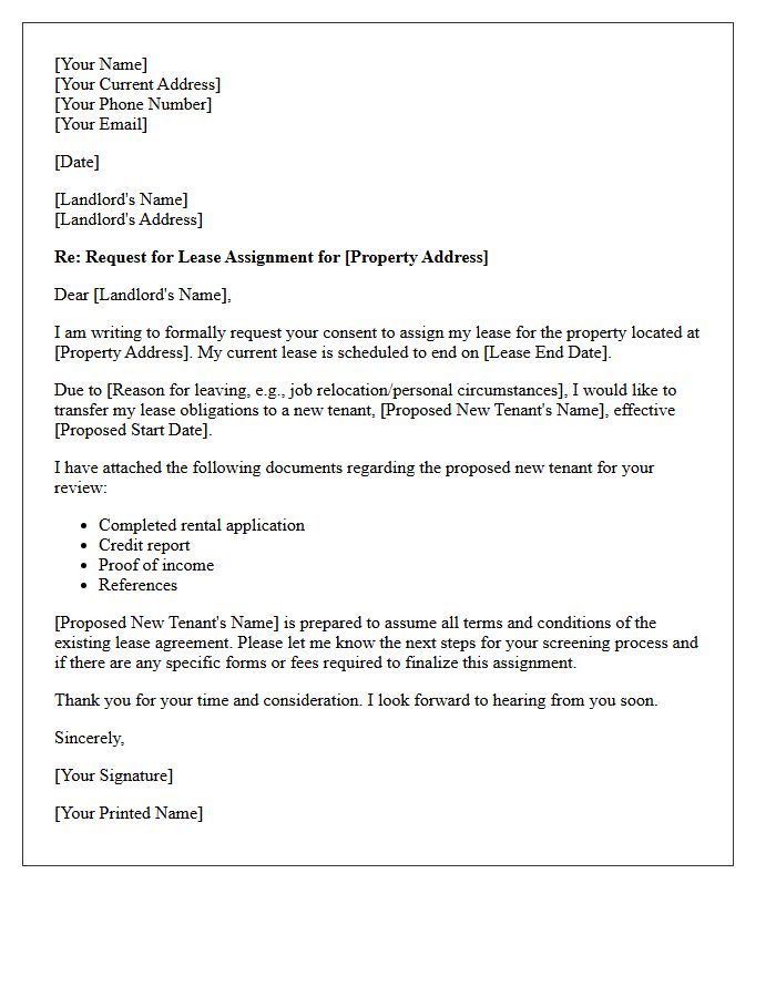 Tenant Request For Lease Assignment Letter