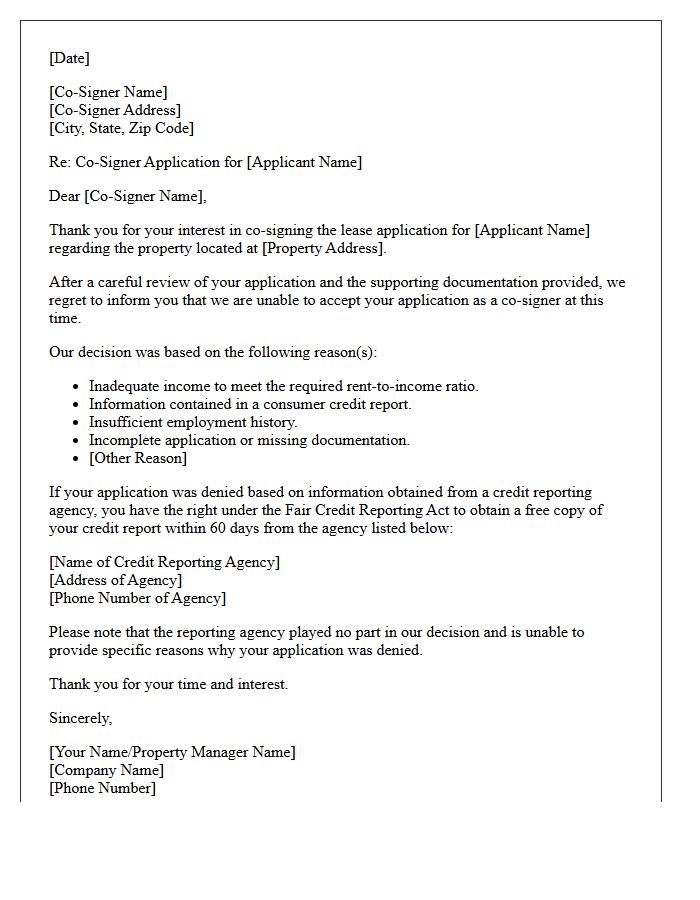 Co-Signer Application Denial Letter