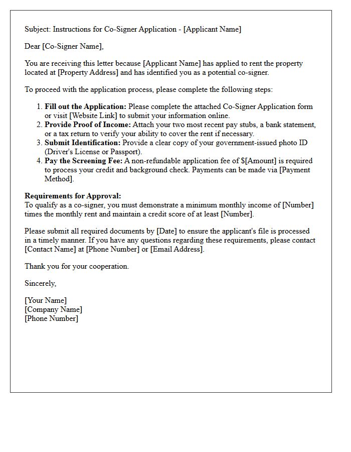 Co-Signer Application Instructions Letter