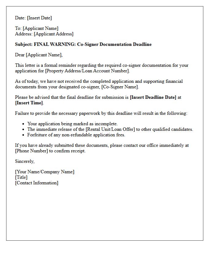 Co-Signer Submission Deadline Warning Letter