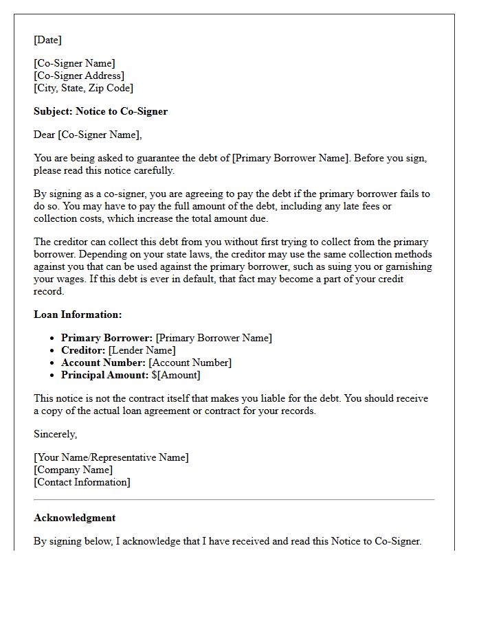 Credit Requirement Co-Signer Notice Letter