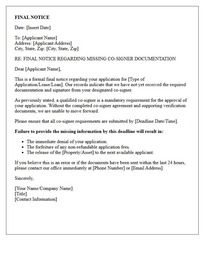Final Notice Missing Co-Signer Letter