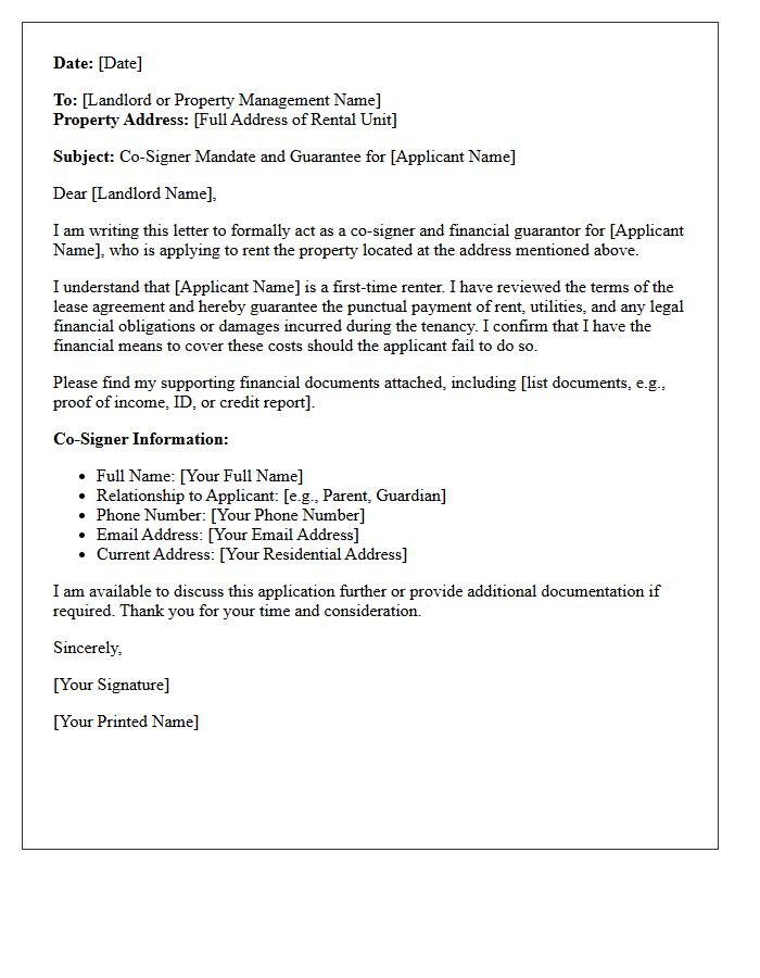 First-Time Renter Co-Signer Mandate Letter
