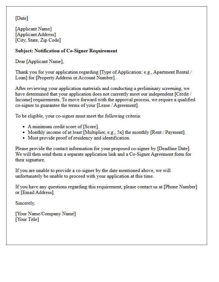 Initial Co-Signer Requirement Notification Letter