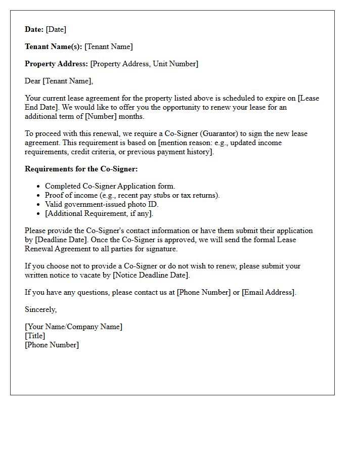 Lease Renewal Co-Signer Requirement Letter