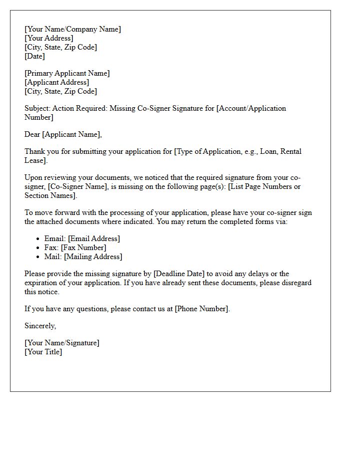 Missing Co-Signer Signature Request Letter