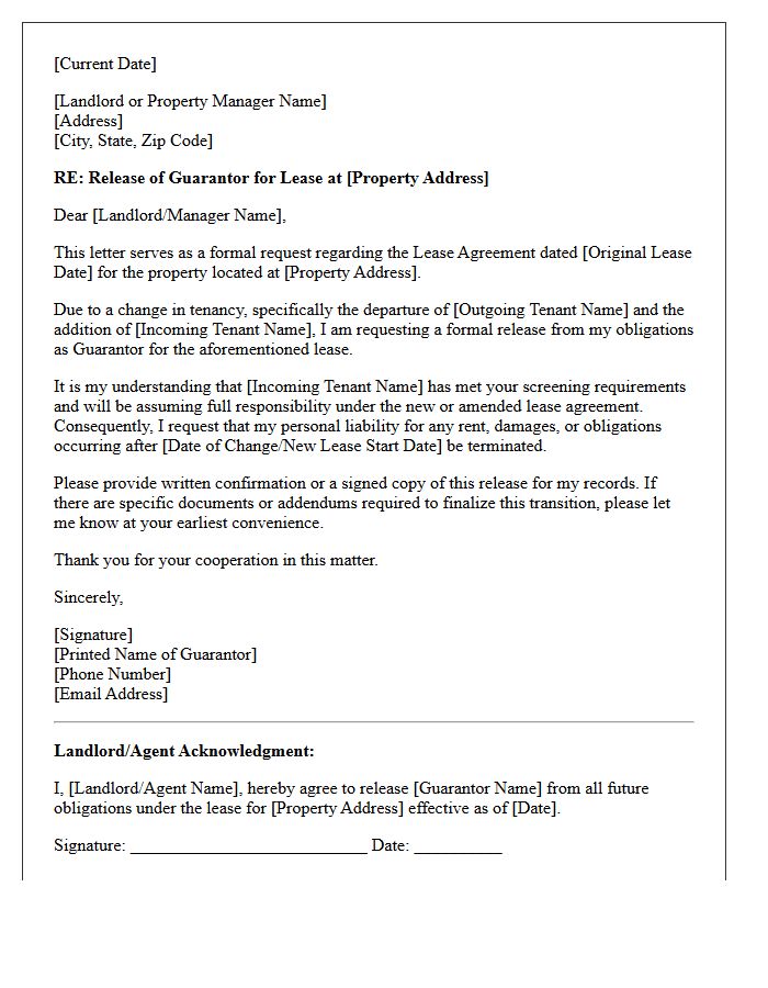 Change Of Tenant Release Of Guarantor From Lease Letter