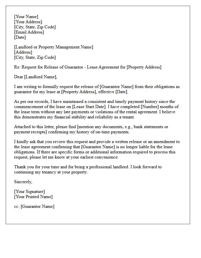 Good Payment History Release Of Guarantor From Lease Letter