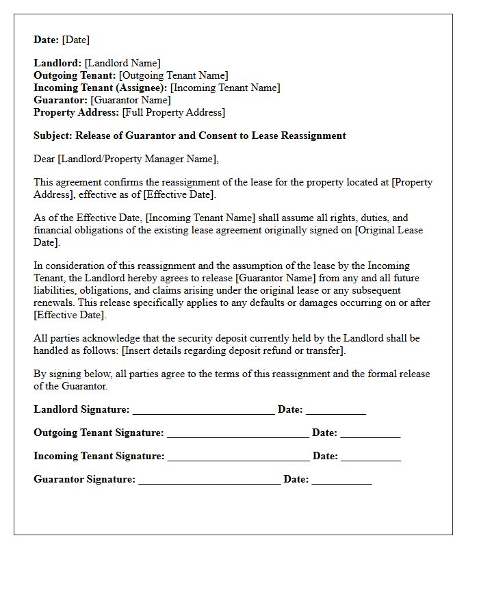 Lease Reassignment Release Of Guarantor Agreement Letter
