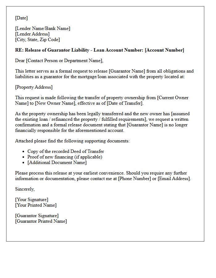 Property Ownership Transfer Release Of Guarantor Letter