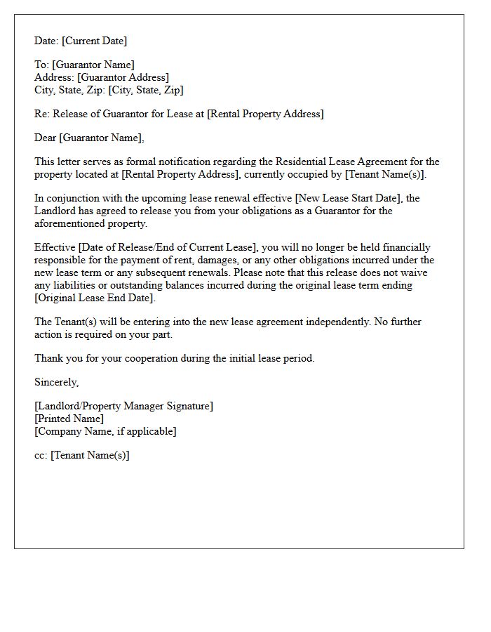 Residential Lease Renewal Release Of Guarantor Letter