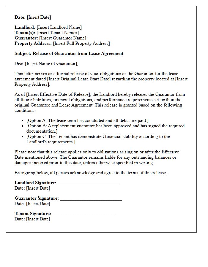 Standard Release Of Guarantor From Lease Agreement Letter