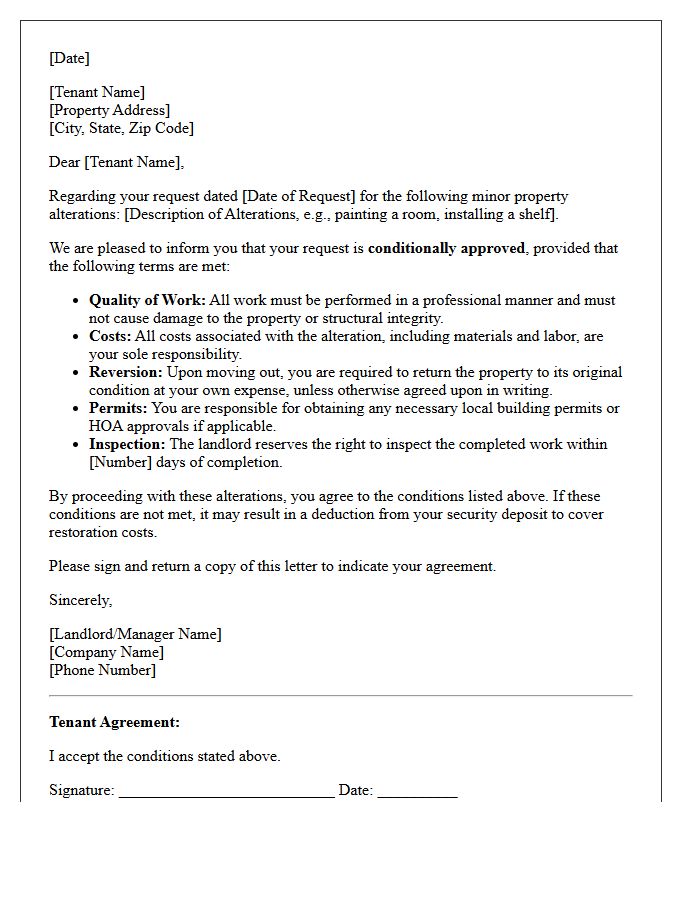 Conditional Approval For Minor Property Alterations Letter