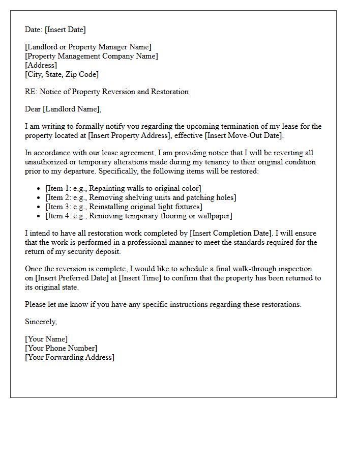 Move-Out Reversion Of Property Alterations Letter