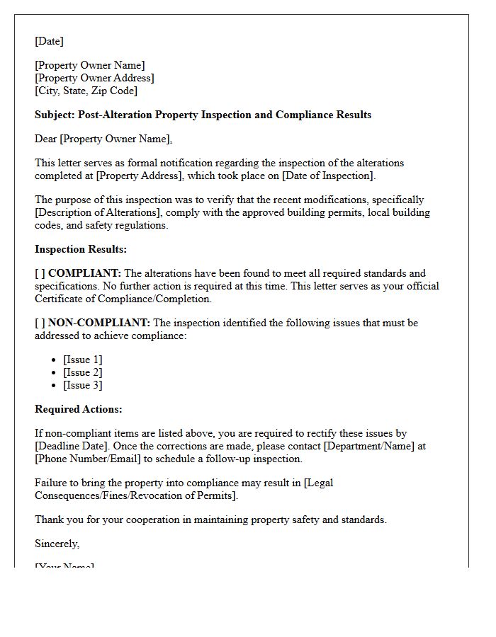 Post-Alteration Property Inspection And Compliance Letter