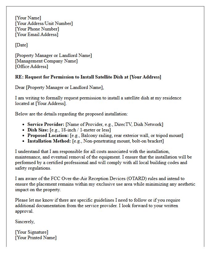 Satellite Dish Installation Property Alteration Letter