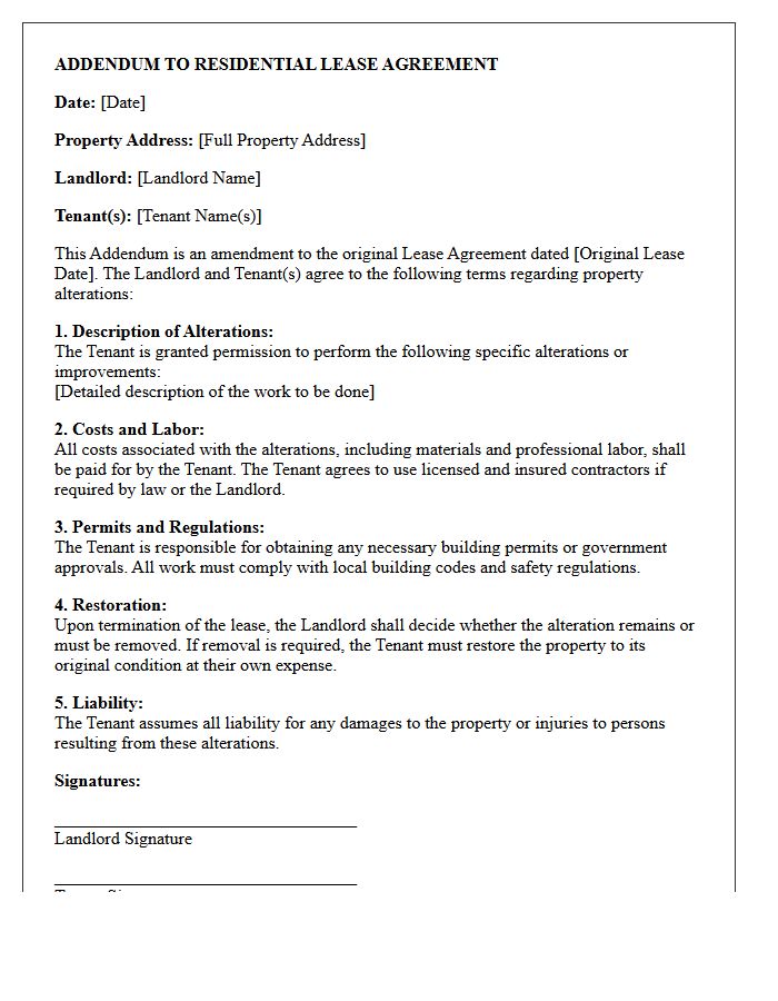 Tenant Request For Property Alterations Addendum Letter