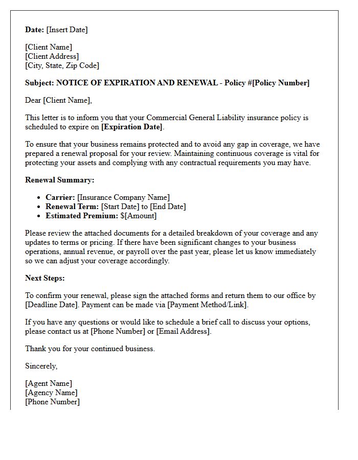 Commercial Liability Policy Expiration and Renewal Letter