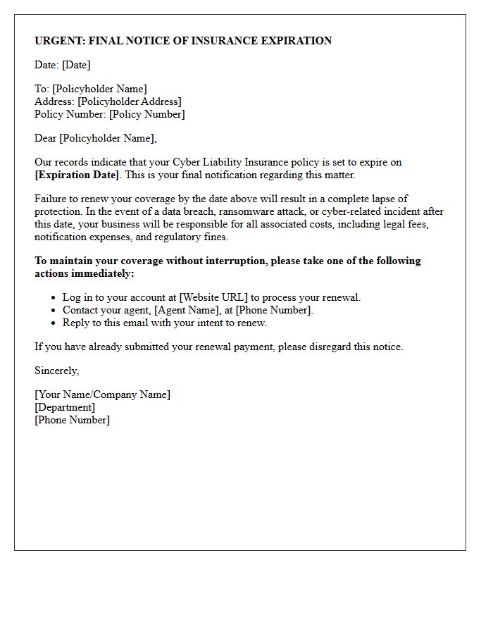 Cyber Liability Policy Expiration Final Alert Letter