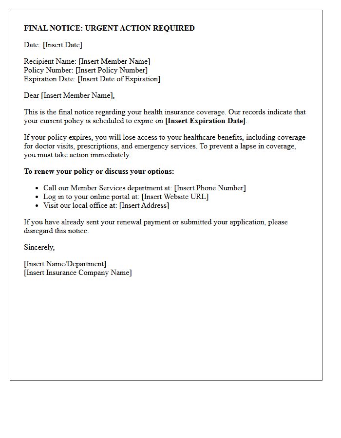 Final Notice Letter for Health Insurance Policy Expiration