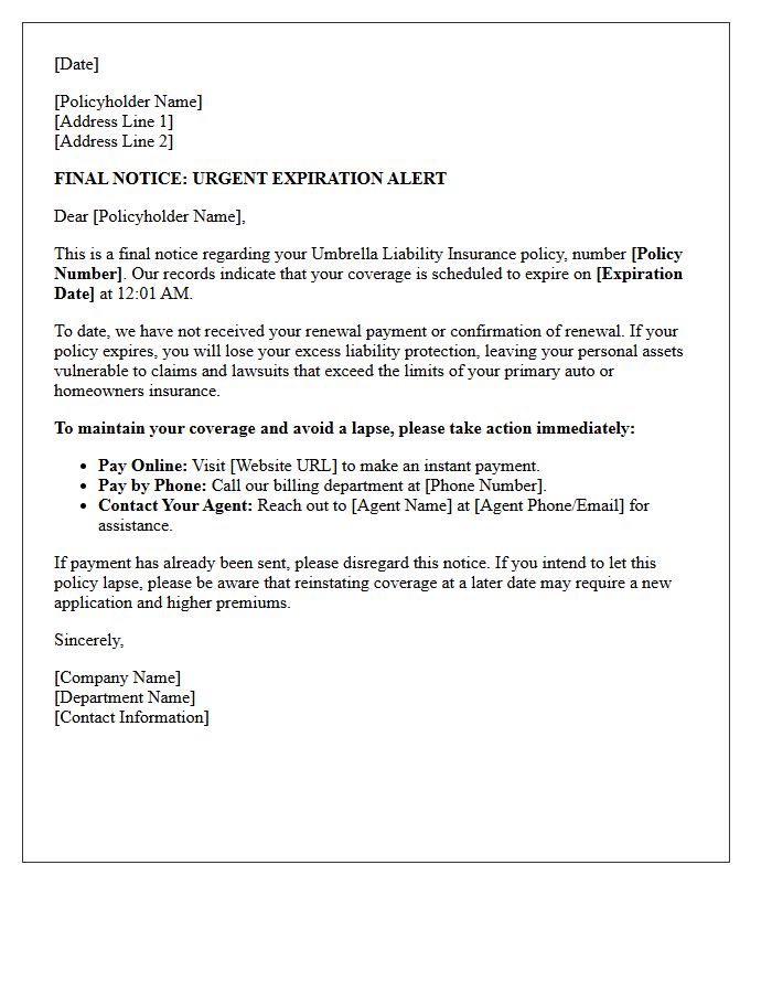 Umbrella Insurance Policy Expiration Final Alert Letter