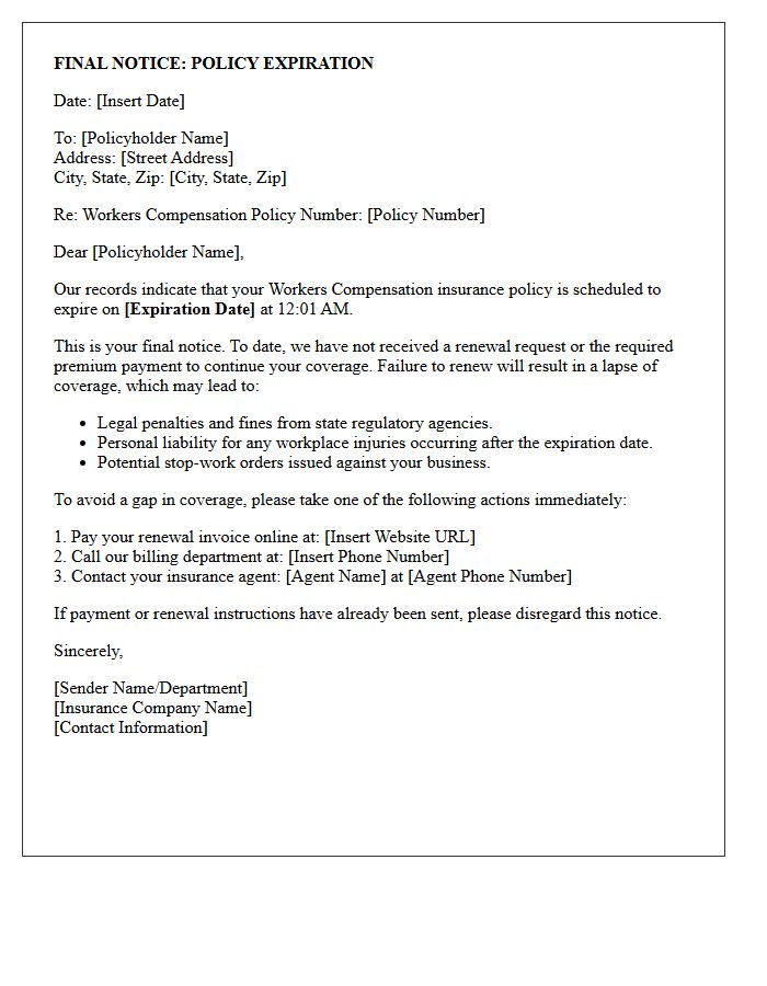 Workers Compensation Policy Expiration Final Notice Letter