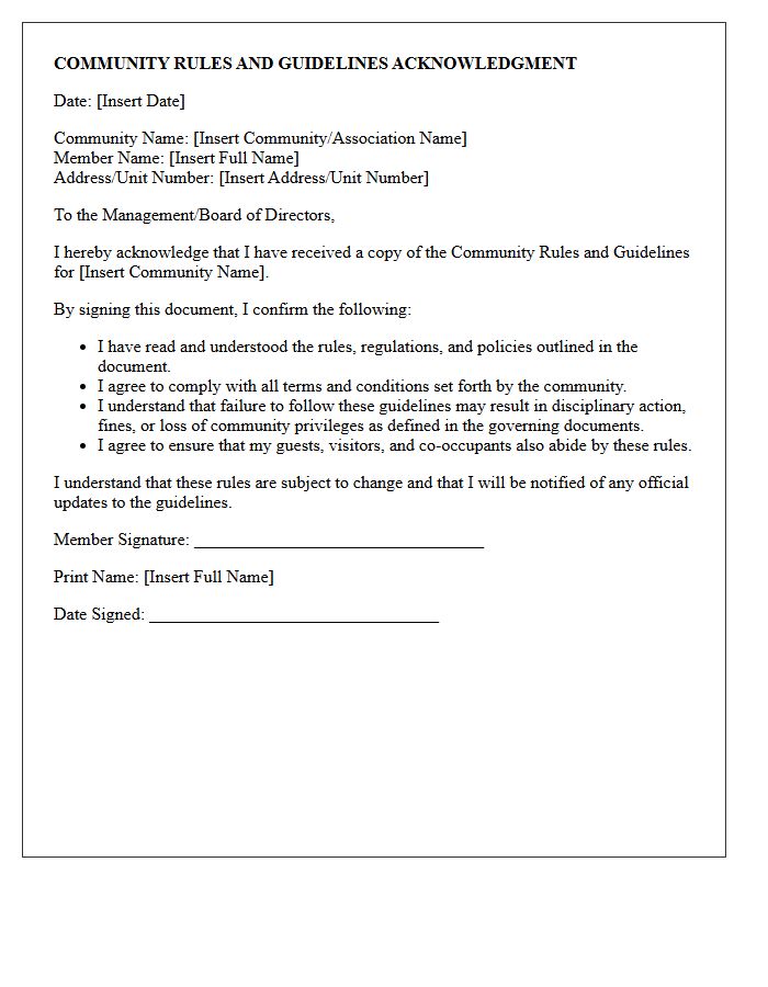 Community Rules And Guidelines Acknowledgment Letter